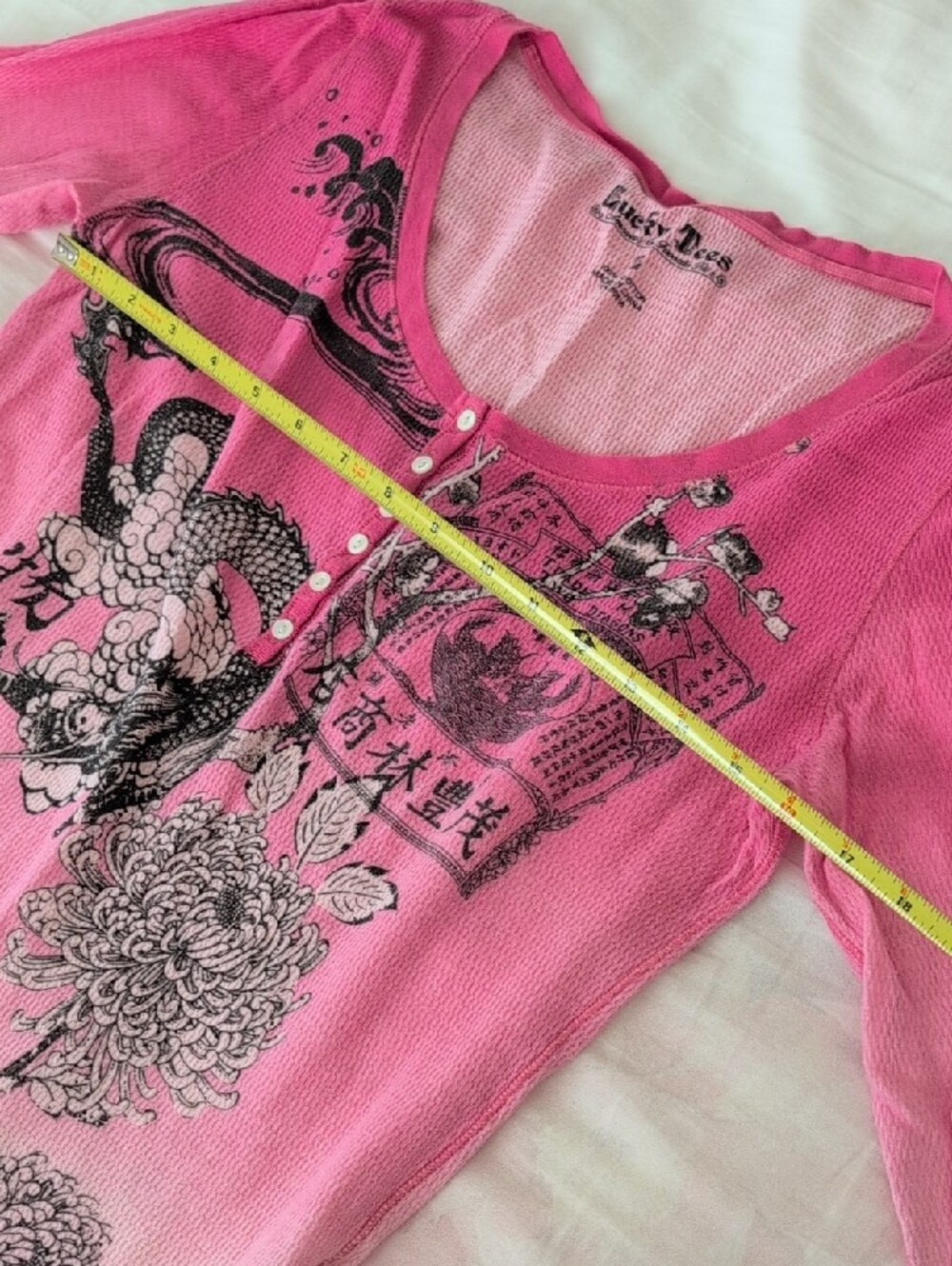 Lucky Brand Pink Ombre Floral Dragon Henley Long Sleeve Top - Picture 5 of 6